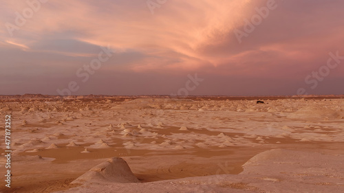 Amazing sunset over the White Desert in Egypt