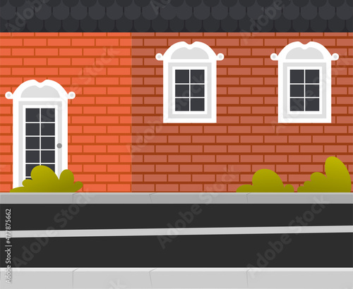 City downtown landscape with colored buildings. Apartment buildings concept of panorama of city facades of city street cartoon vector illustration.