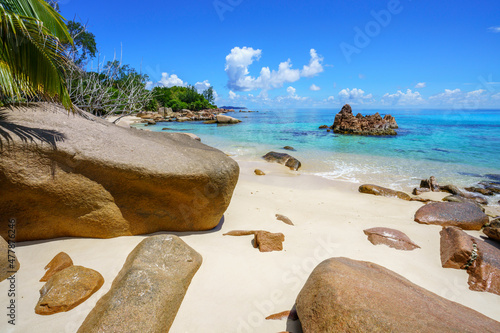 tropical beach anse badamier on curieuse island on the seychelles