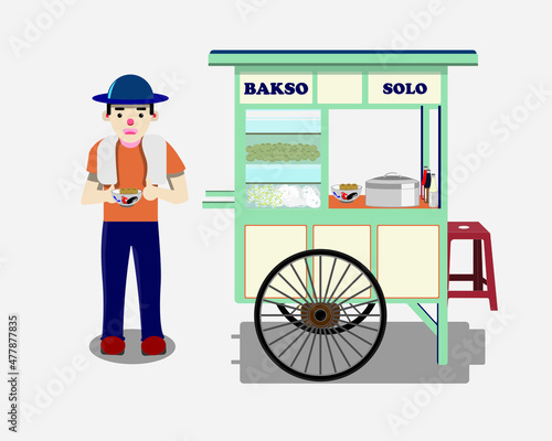 signature meatball from solo, indonesia in illustration and cartoon concept. bakso solo or meatball is a traditional street food from solo, Indonesia.