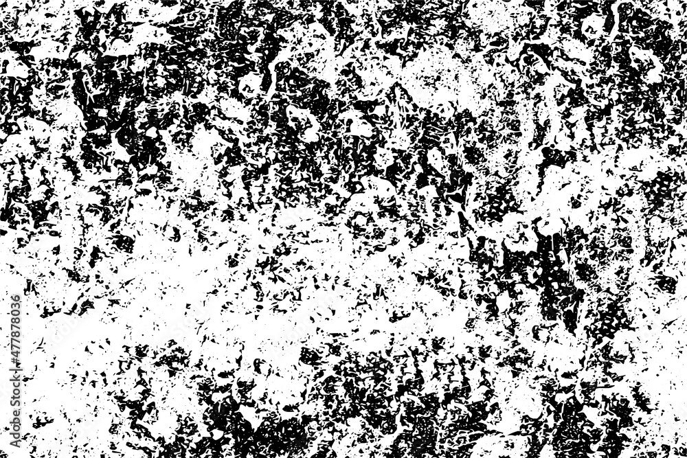 The texture is black and white. Worn surface. Grunge pattern of dust, dirt, scratches, chips