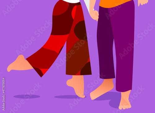 woman and man holding hands close up legs and feet