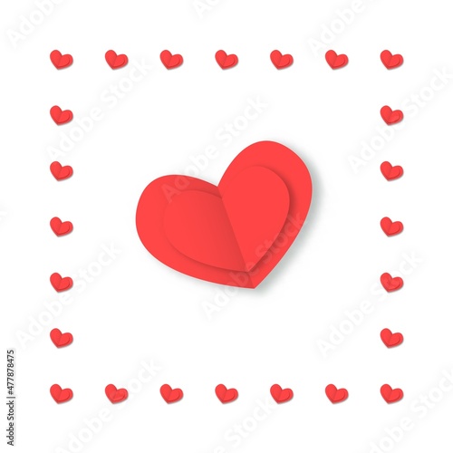 Frame from paper red hearts. Romantic valentines day greeting with colorful congratulation and declaration of vector love