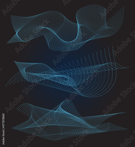 Dynamic 3D lines shapes abstract blue waves flow futuristic