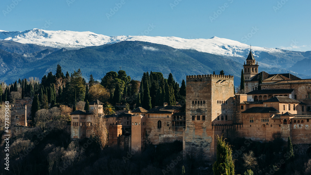 View on the Alhambra and the city of Granada in Andalusia, Spain