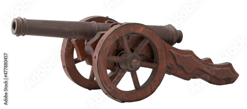 Fotografia Old vintage cannon wood metal isolated on white background