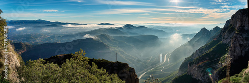 panoramic view from the mountain of Montserrat in Barcelona, Spain