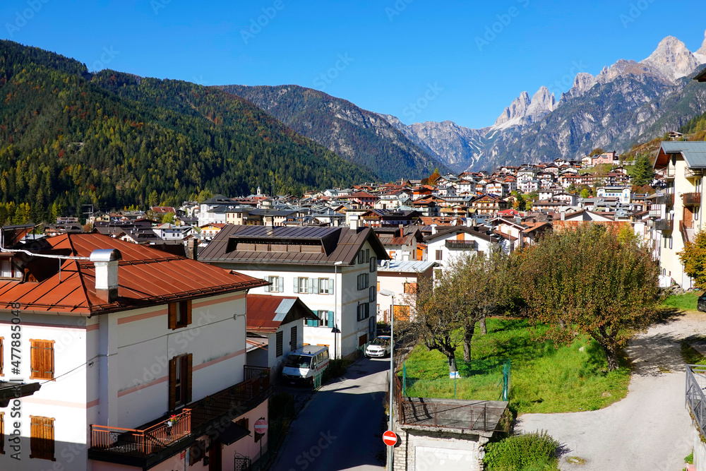 View of the italian resort of Auronzo di Cadore, Dolomites, Europe