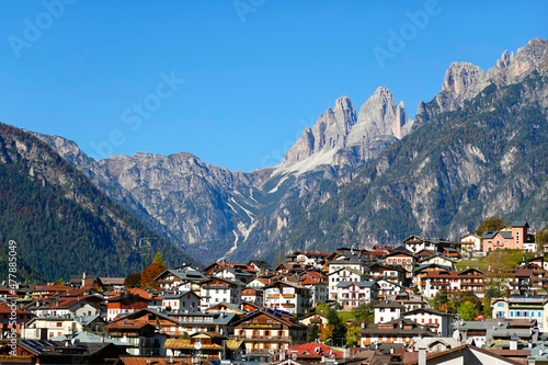 View of the italian resort of Auronzo di Cadore, Dolomites, Europe
