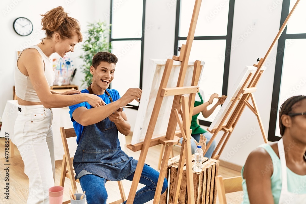 Group of people smiling happy drawing at art studio. Group of people smiling happy drawing at art studio.