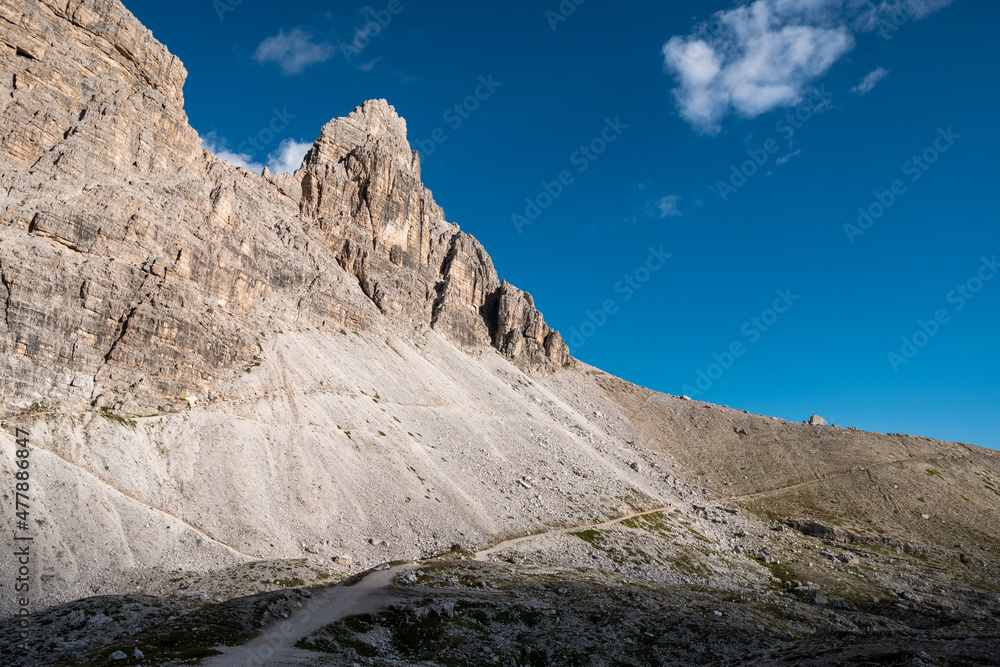 Path to the Tre Cime di Lavadoro, a famous mountain of Dolomites, Italy