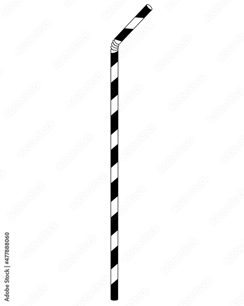 Drinking straw, corrugated striped - stock illustration for coloring. Drinking straw picture for coloring, logo or sign