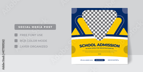 School admission square banner, School admission marketing social media Instagram post template, Suitable for the educational banner