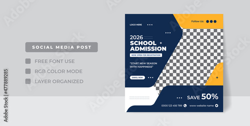 School admission marketing social media Instagram post template, web banner square flyer template

