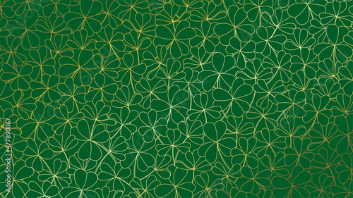 Luxury elegant line art background golden clover leaves on green background