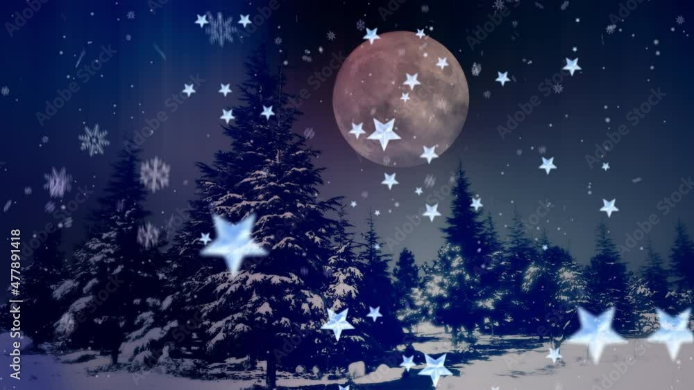 Snow covered winter forest under stormy snowfall and dark sky. Winter scene footage animation Snow covered winter forest under stormy snowfall and dark sky. Winter scene footage animation