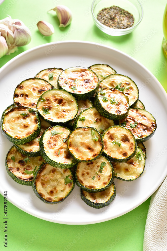 Fried zucchini on plate Fried zucchini on plate