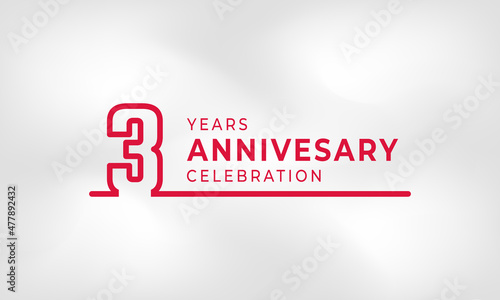 3 Year Anniversary Celebration Linked Logotype Outline Number Red Color for Celebration Event, Wedding, Greeting card, and Invitation Isolated on White Texture Background