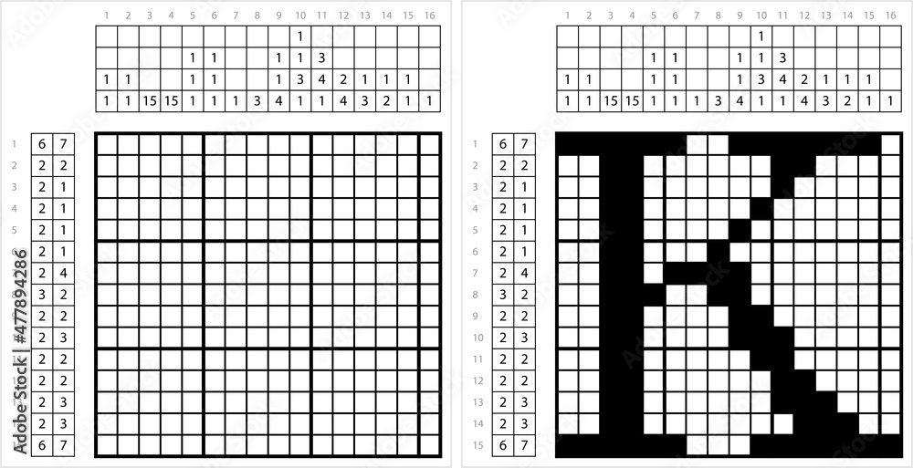 Fototapeta premium Alphabet K Nonogram Pixel Art M_2201001