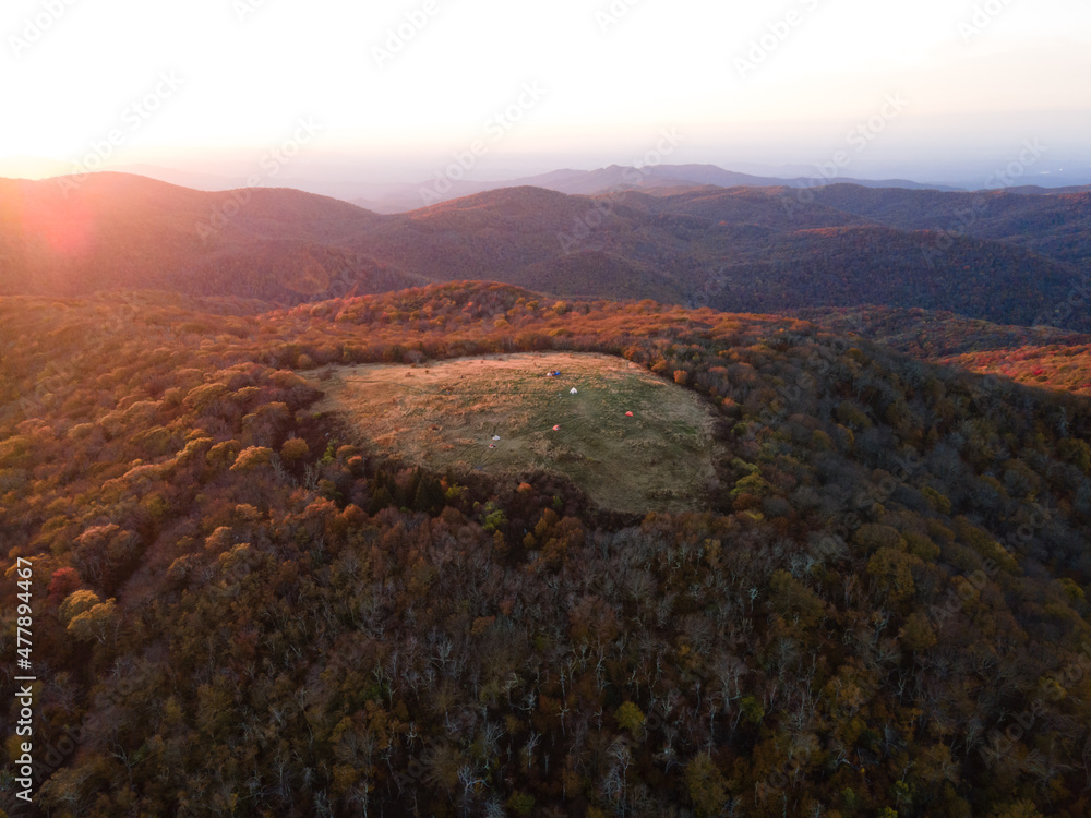 Sunset over a Grassy Bald Mountain in Western North Carolina in the Fall