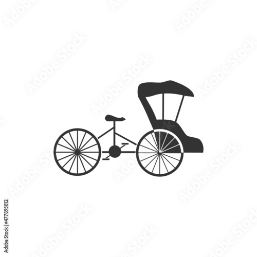 Becak, rickshaw transportation vector icon . 