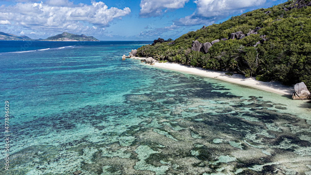 Tropical Beach Coast, Seychelles, La Digue, Anse source d´ Argent
