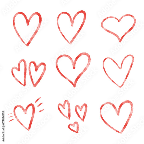 Wallpaper Mural Collection of red watercolor smoke textured vector hearts outlined doodles isolated on white background. Romantic set of design elements, clip art for Valentines day, wedding invitation Torontodigital.ca