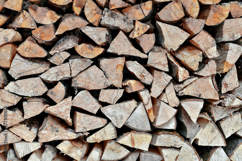 Stacks of split firewood cord wood