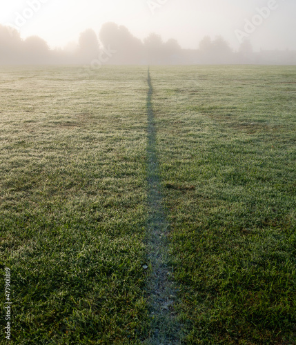 Barcombe village football pitch on a misty dawn photo