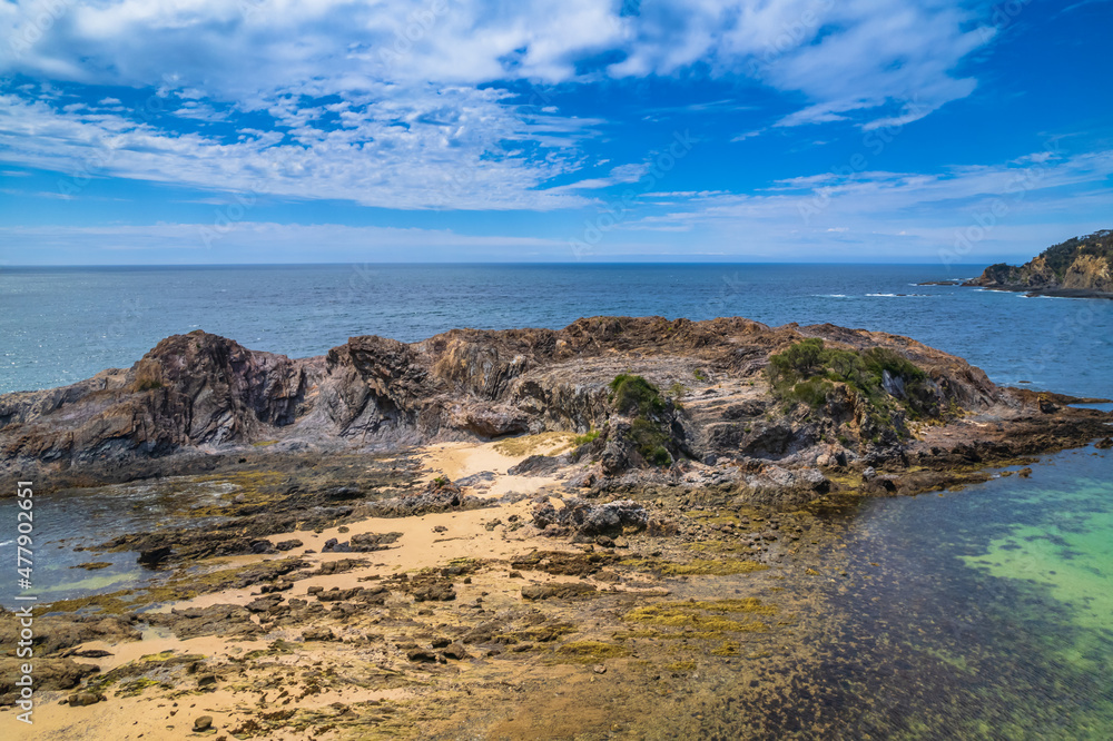 Daytime Aerial Seascape and Rock Formations