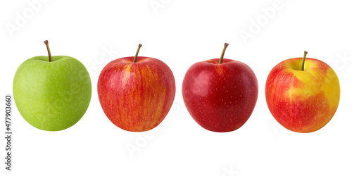Different color apples isolated on white background.