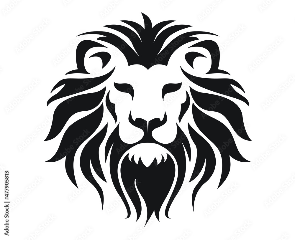 Black Lion Face on white background. Vector icon and Logo. Black Lion Face on white background. Vector icon and Logo.