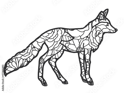  Animal fox for adult vector illustration. Stress coloring for adults. Zentangle style.