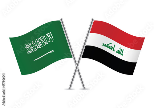 Saudi Arabia and Iraq flags isolated on white background. Vector illustration.