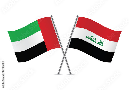 United Arab Emirates and Iraq flags isolated on white background. Vector illustration.