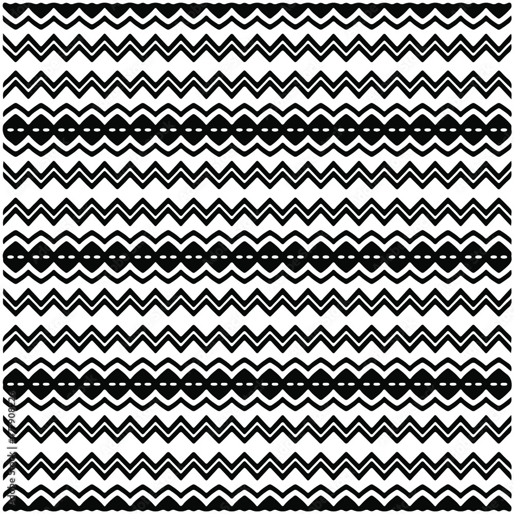 Seamless ethnic pattern color black and white.Can be used in fabric design for clothes, accessories; decorative paper, wrapping, background, wallpaper, Vector illustration. Seamless ethnic pattern color black and white.Can be used in fabric design for clothes, accessories; decorative paper, wrapping, background, wallpaper, Vector illustration.