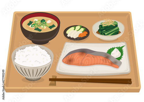 朝食・朝ごはん（鮭の塩焼き）	