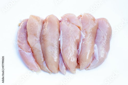 Fotografie, Obraz Raw chicken tenders on white background.