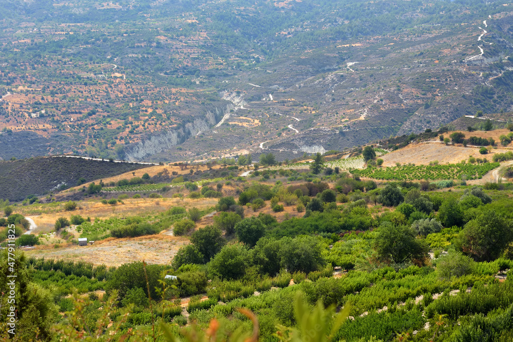 Aerial view of picturesque landscape between Paphos and Polis on the island of Cyprus.