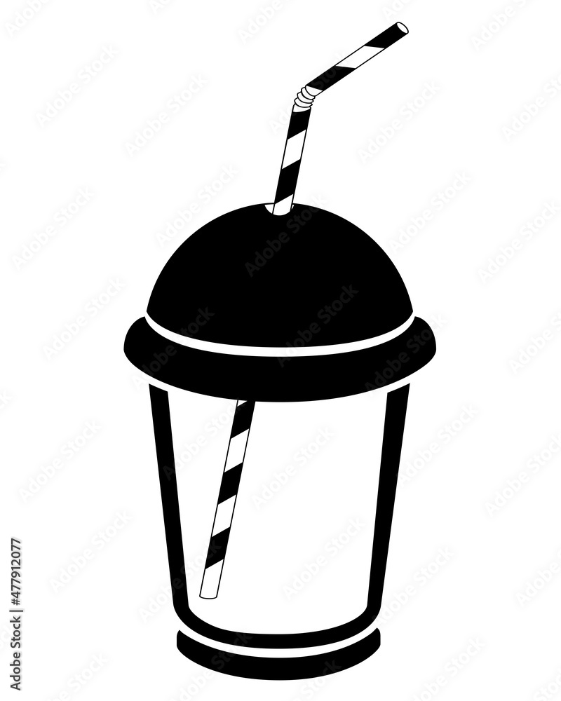 Glass with lid and drinking straw - vector silhouette illustration for logo or pictogram. Drink to go in a plastic sealed glass for a sign or icon Glass with lid and drinking straw - vector silhouette illustration for logo or pictogram. Drink to go in a plastic sealed glass for a sign or icon