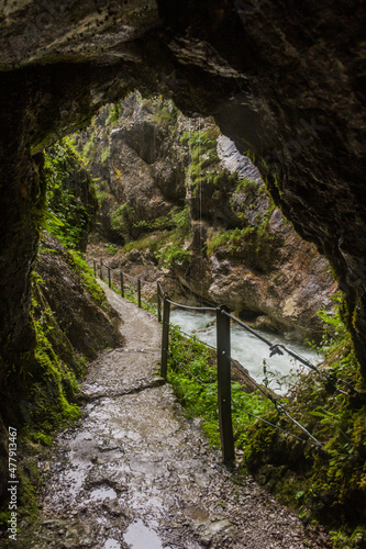 Hiking path in Tolmin Gorges (Tolminska Korita), Slovenia