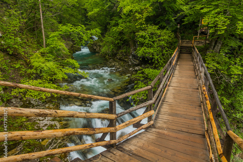 Boardwalk in Vintgar gorge near Bled  Slovenia