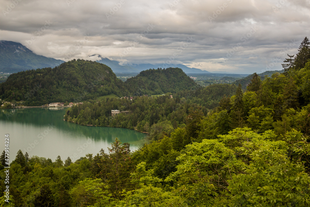 Aerial view of Bled lake, Slovenia