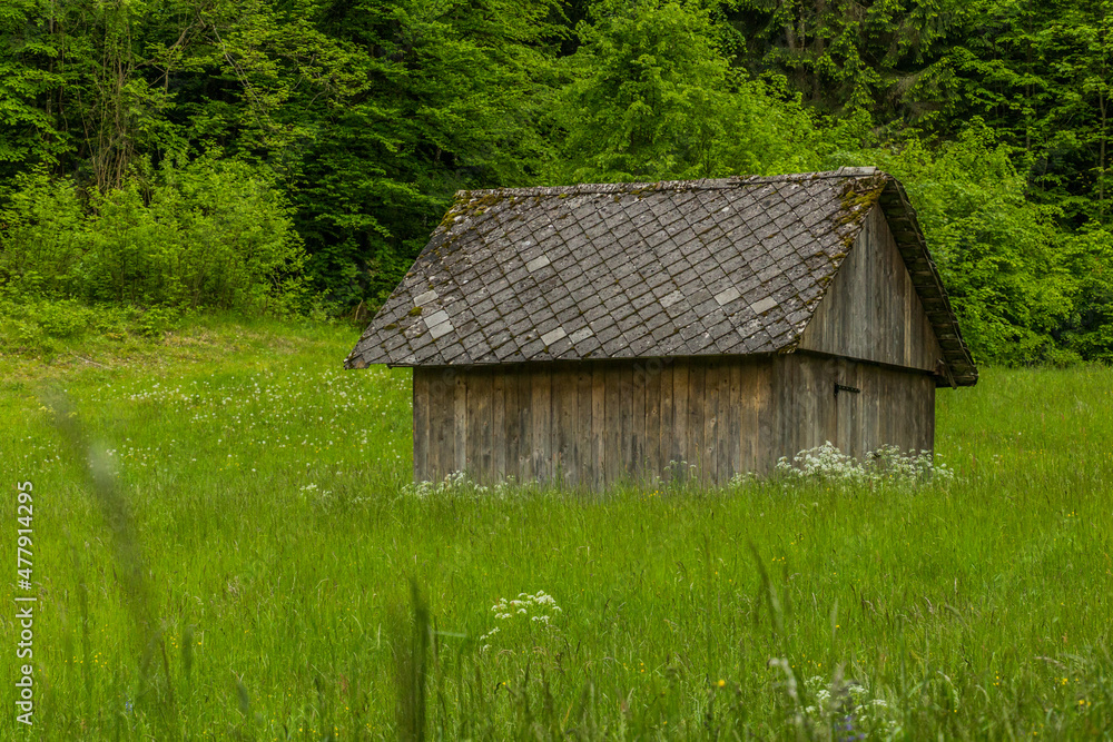 Barn at a meadow near Bled, Slovenia Barn at a meadow near Bled, Slovenia