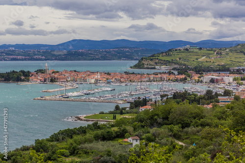 View of Izola with its marina, Slovenia