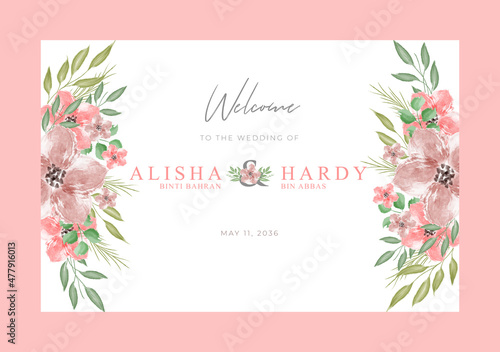 Romantic welcome sign wedding with beautiful floral watercolor