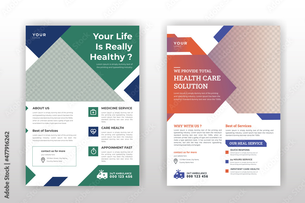 Set of medical healthcare  flyer design templates in A4 size layout 
