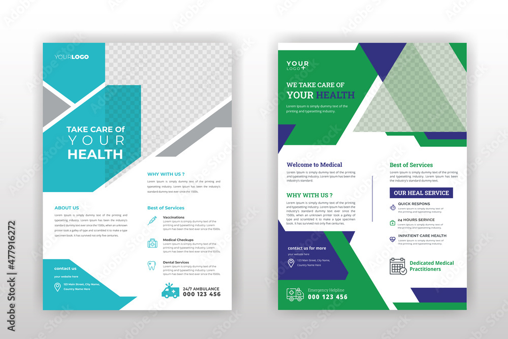 Set of medical  flyer design corporate healthcare
