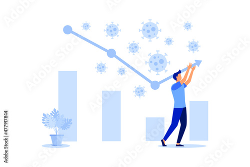 Man hold chart for growing up metaphor economic recovery. flat modern design illustration