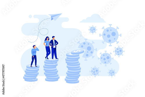 virus eat coins stack metaphor of corona effect on dollar and exchange. Illustration For Wallpaper, Banner, Background, Infographic, Book, And Web Landing Page. flat modern design illustration